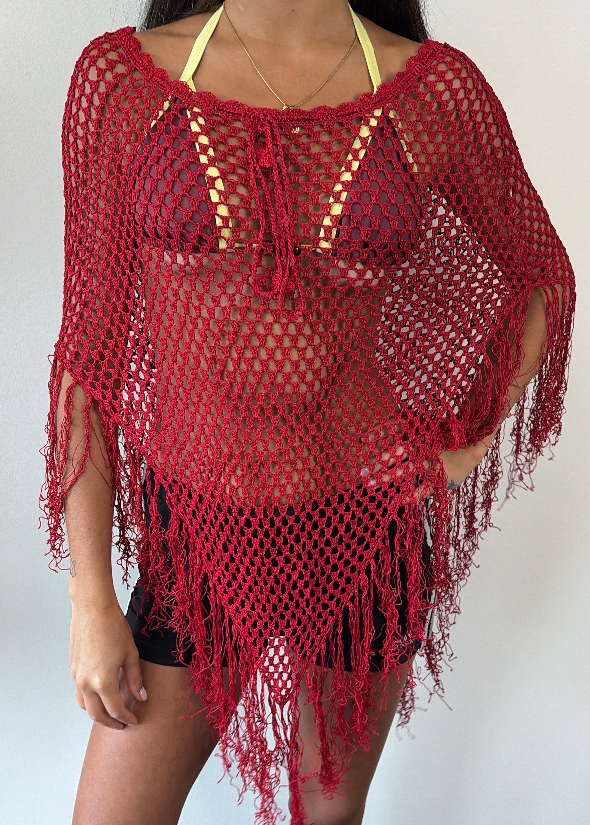Red Fringe Multiway Poncho