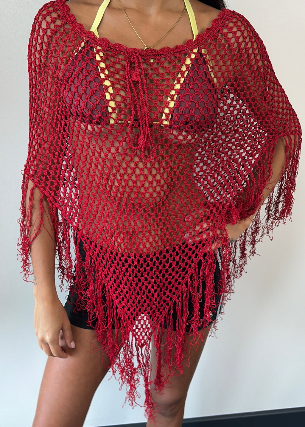 Red Fringe Multiway Poncho