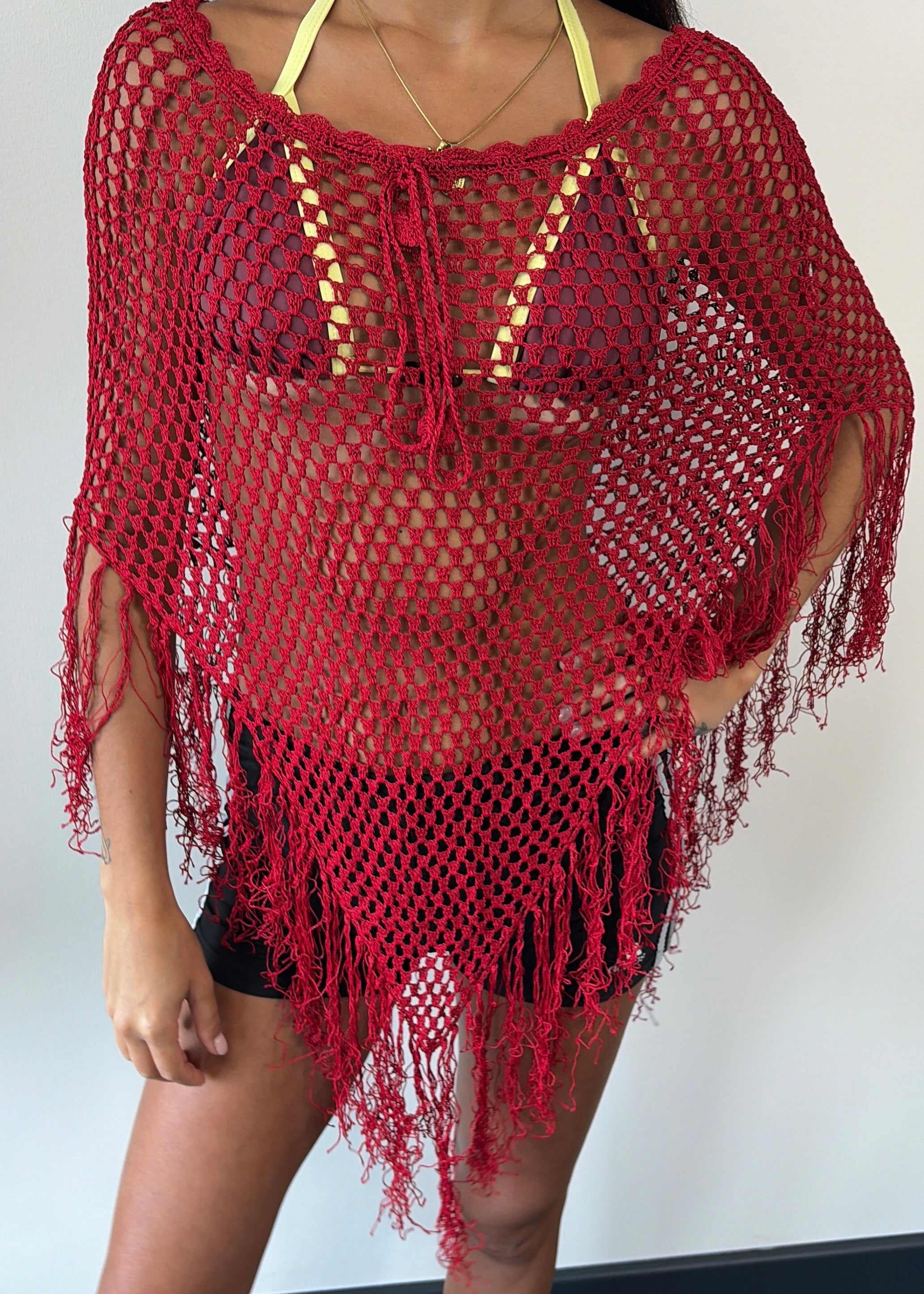 Red Fringe Multiway Poncho