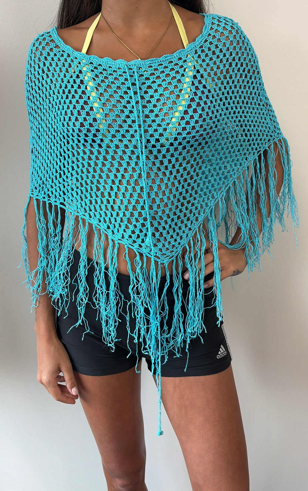 Aqua Turquoise Fringe Multiway Poncho