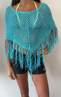 Aqua Turquoise Fringe Multiway Poncho