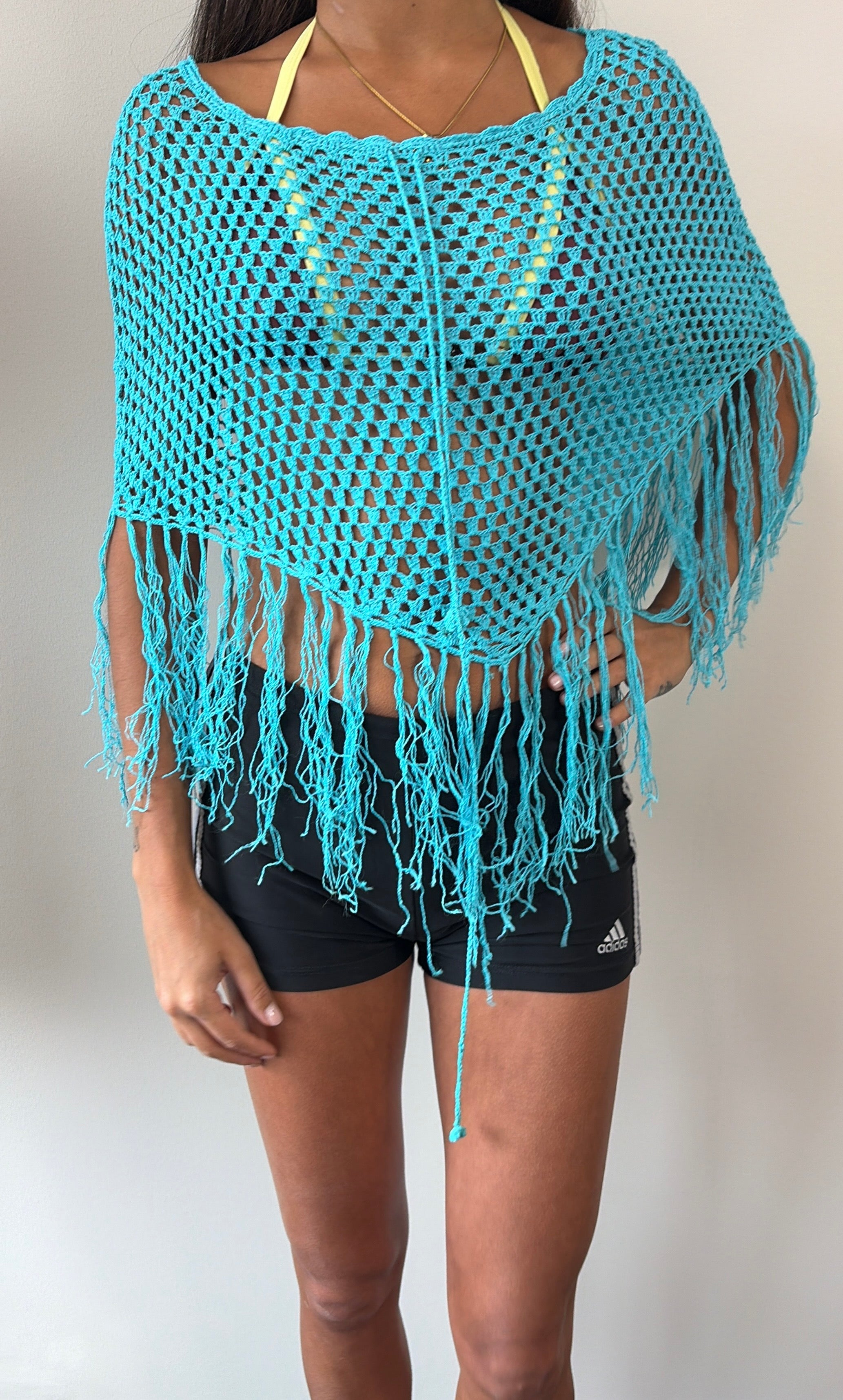 Aqua Turquoise Fringe Multiway Poncho