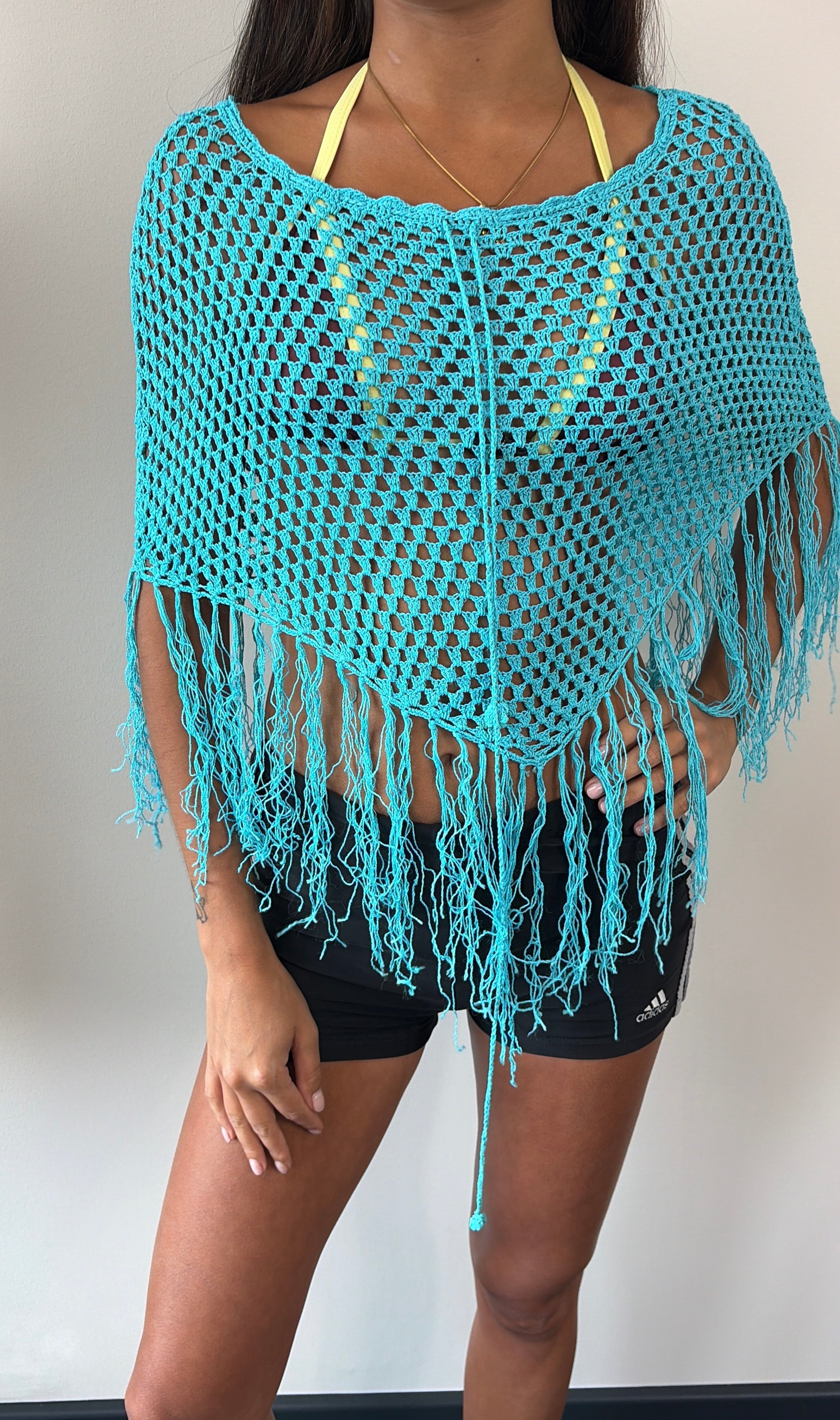 Aqua Turquoise Fringe Multiway Poncho