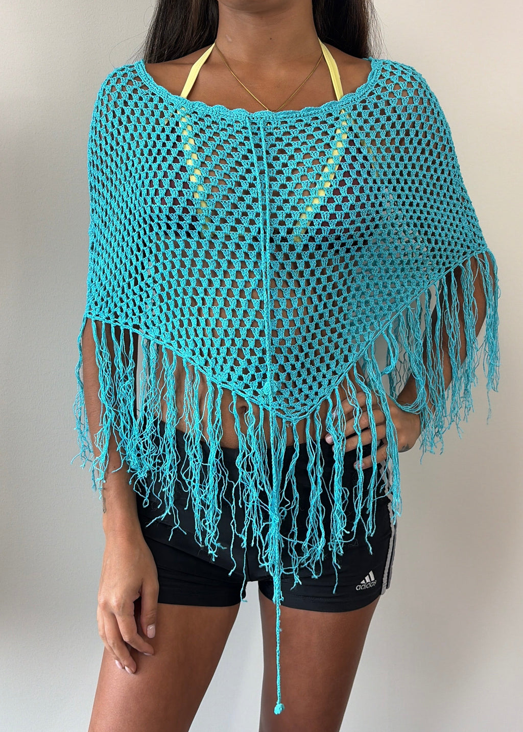 Aqua Turquoise Fringe Multiway Poncho