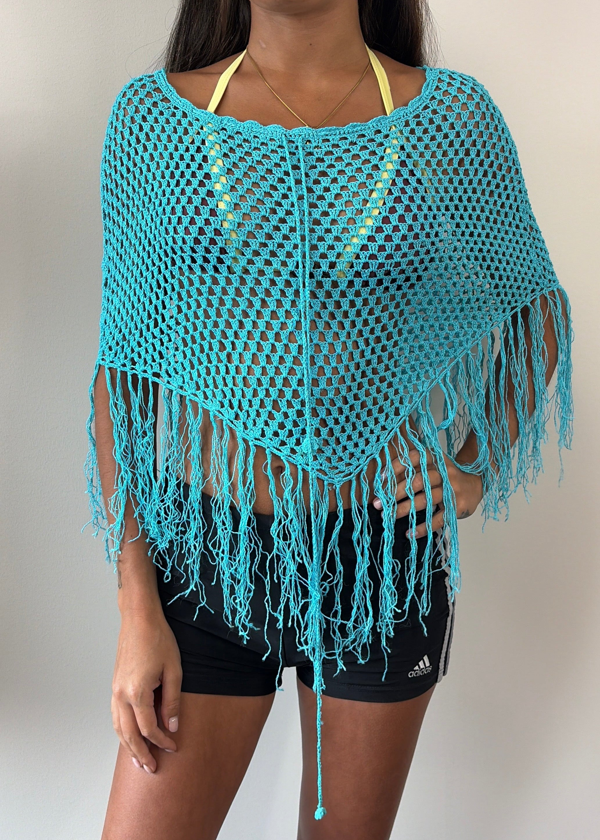 Aqua Turquoise Fringe Multiway Poncho