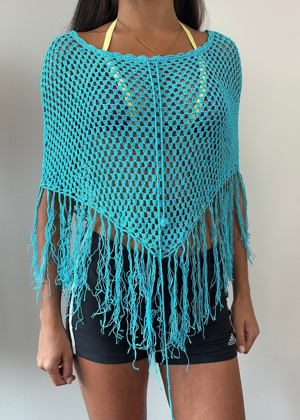 Aqua Turquoise Fringe Multiway Poncho