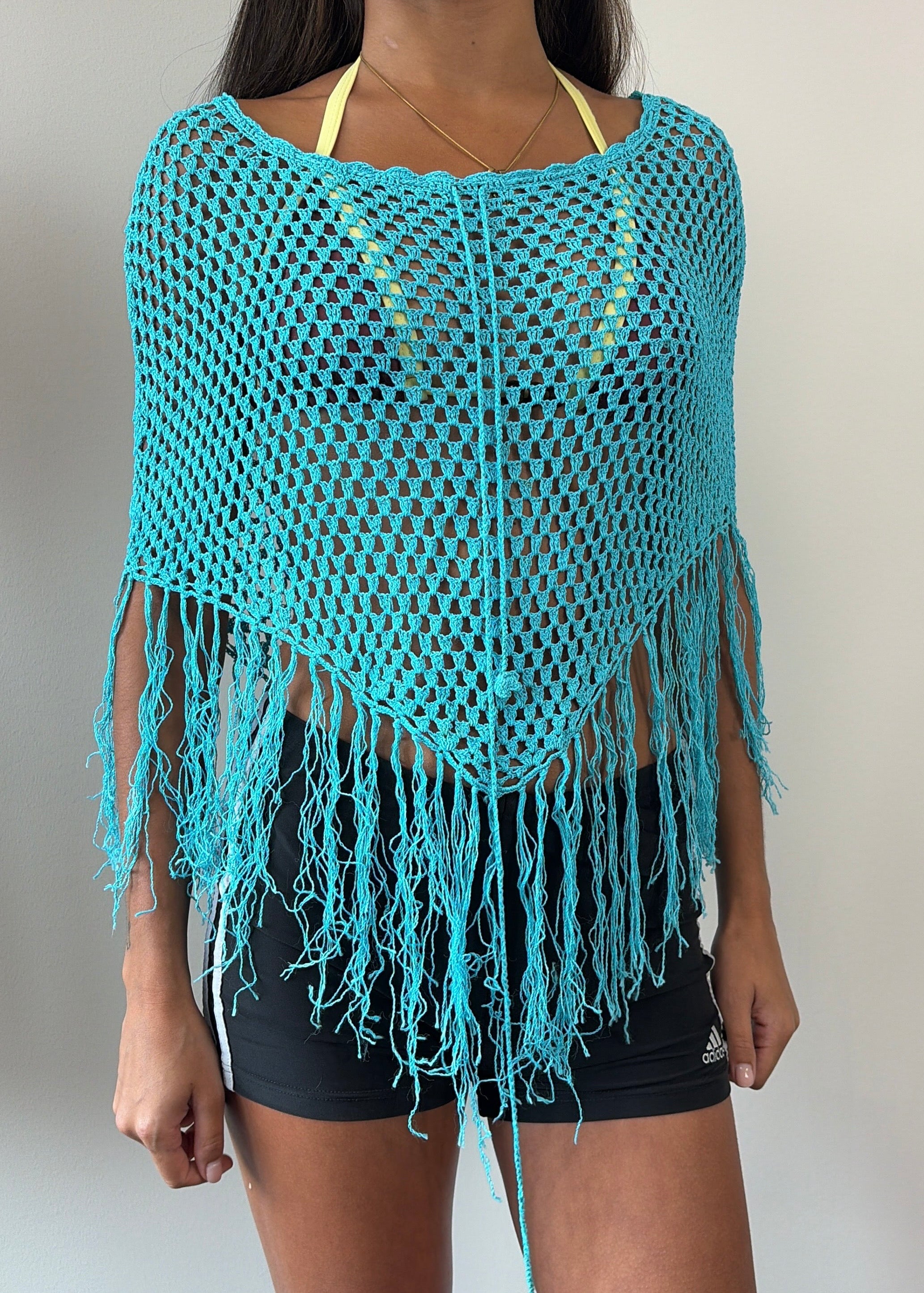 Aqua Turquoise Fringe Multiway Poncho