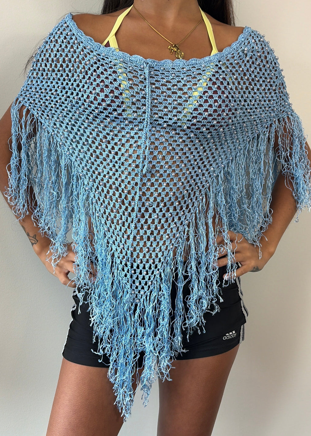 Turquoise Pearl Fringe Poncho