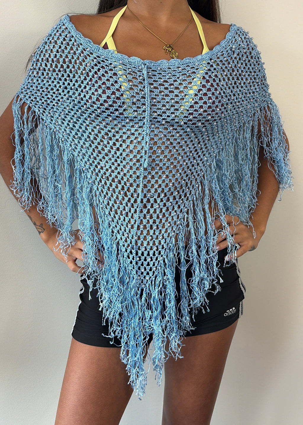 Turquoise Pearl Fringe Poncho