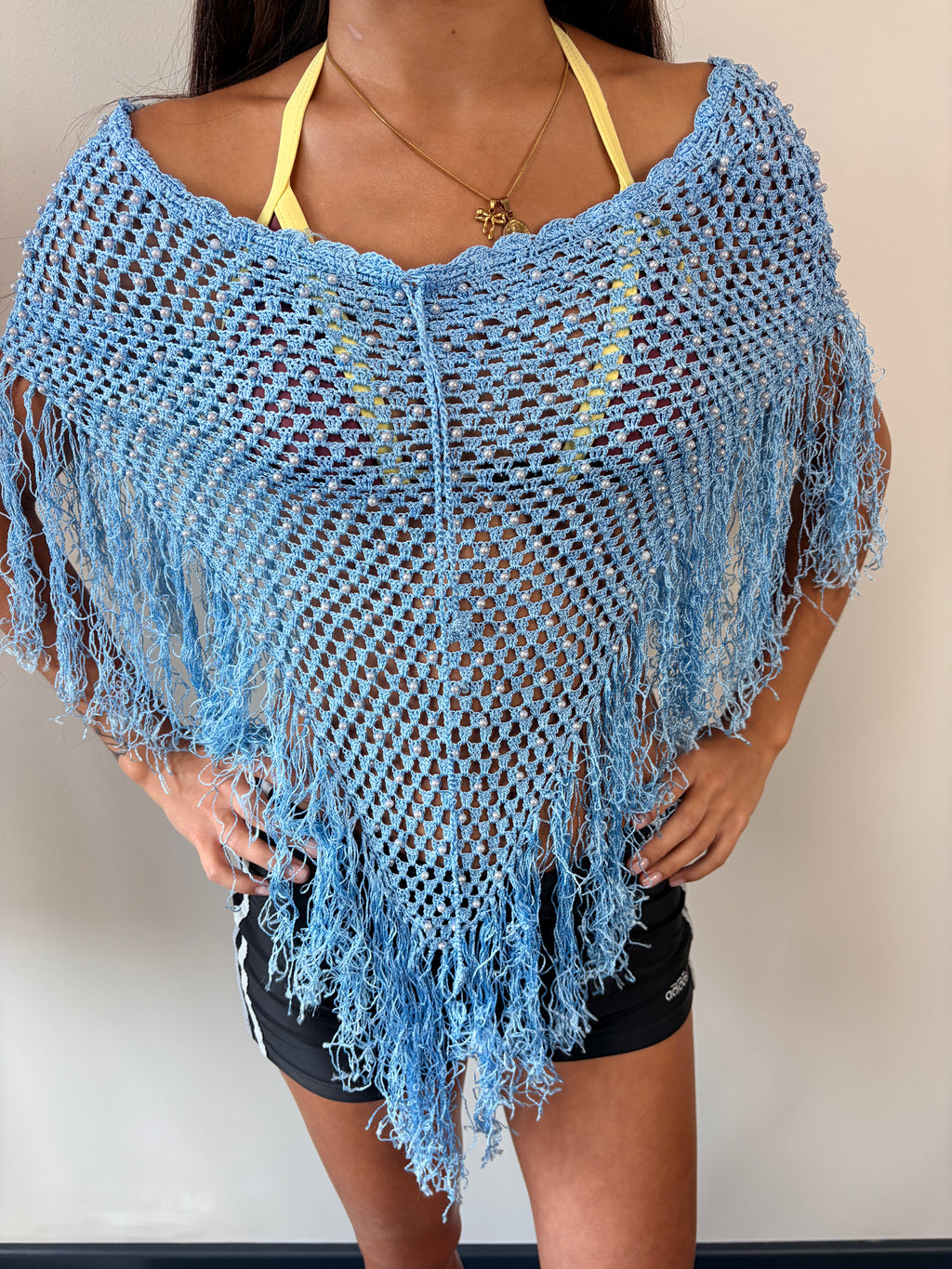 Turquoise Pearl Fringe Poncho