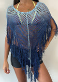 Ombre Teal Fringe Poncho