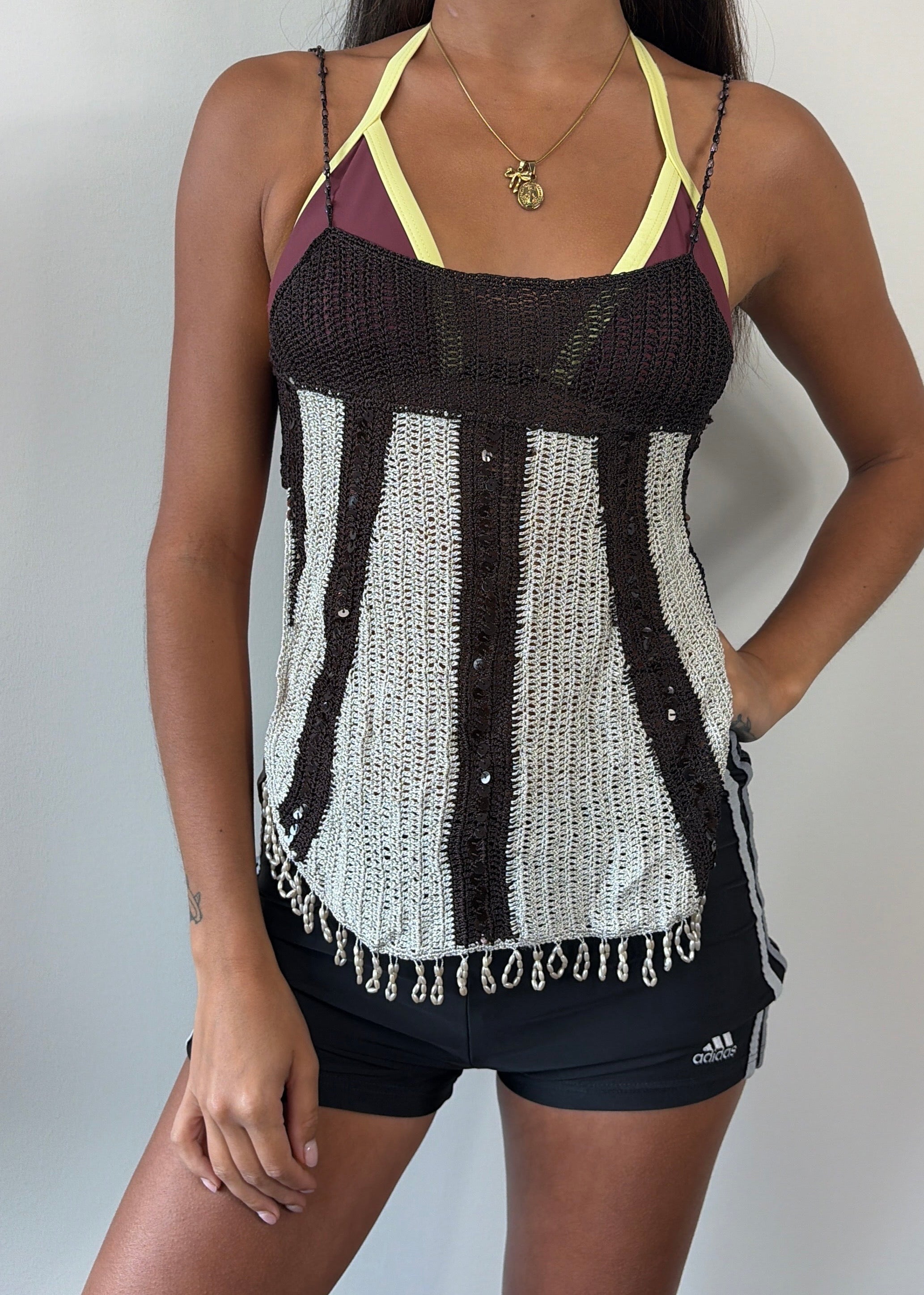 Backless Brown Beaded Top