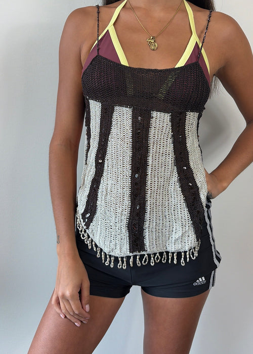 Backless Brown Beaded Top