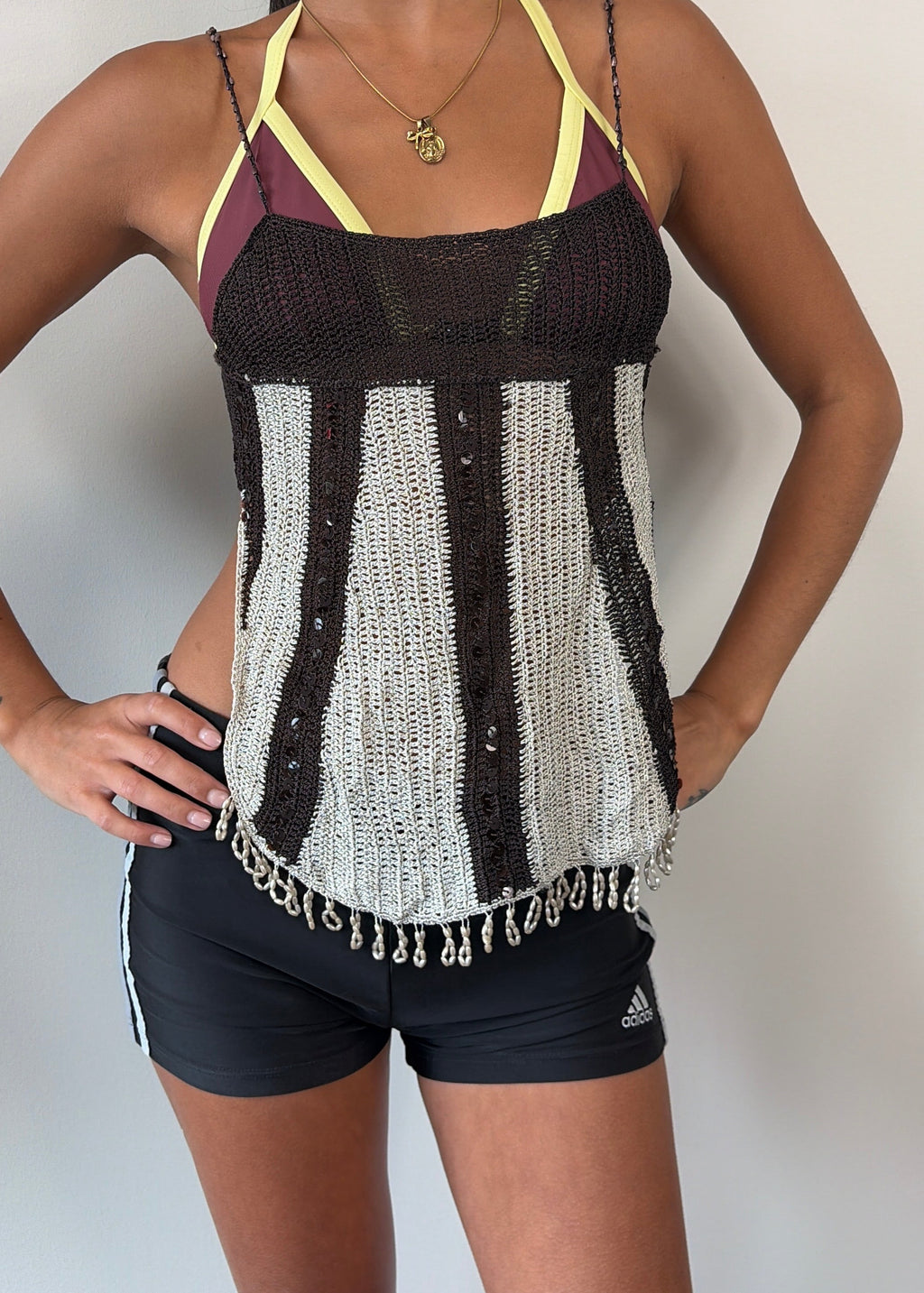 Backless Brown Beaded Top