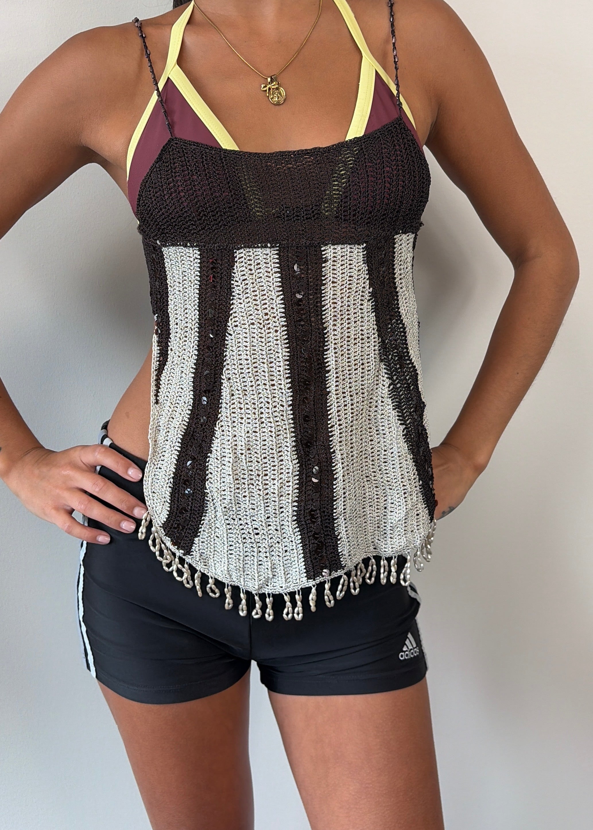 Backless Brown Beaded Top