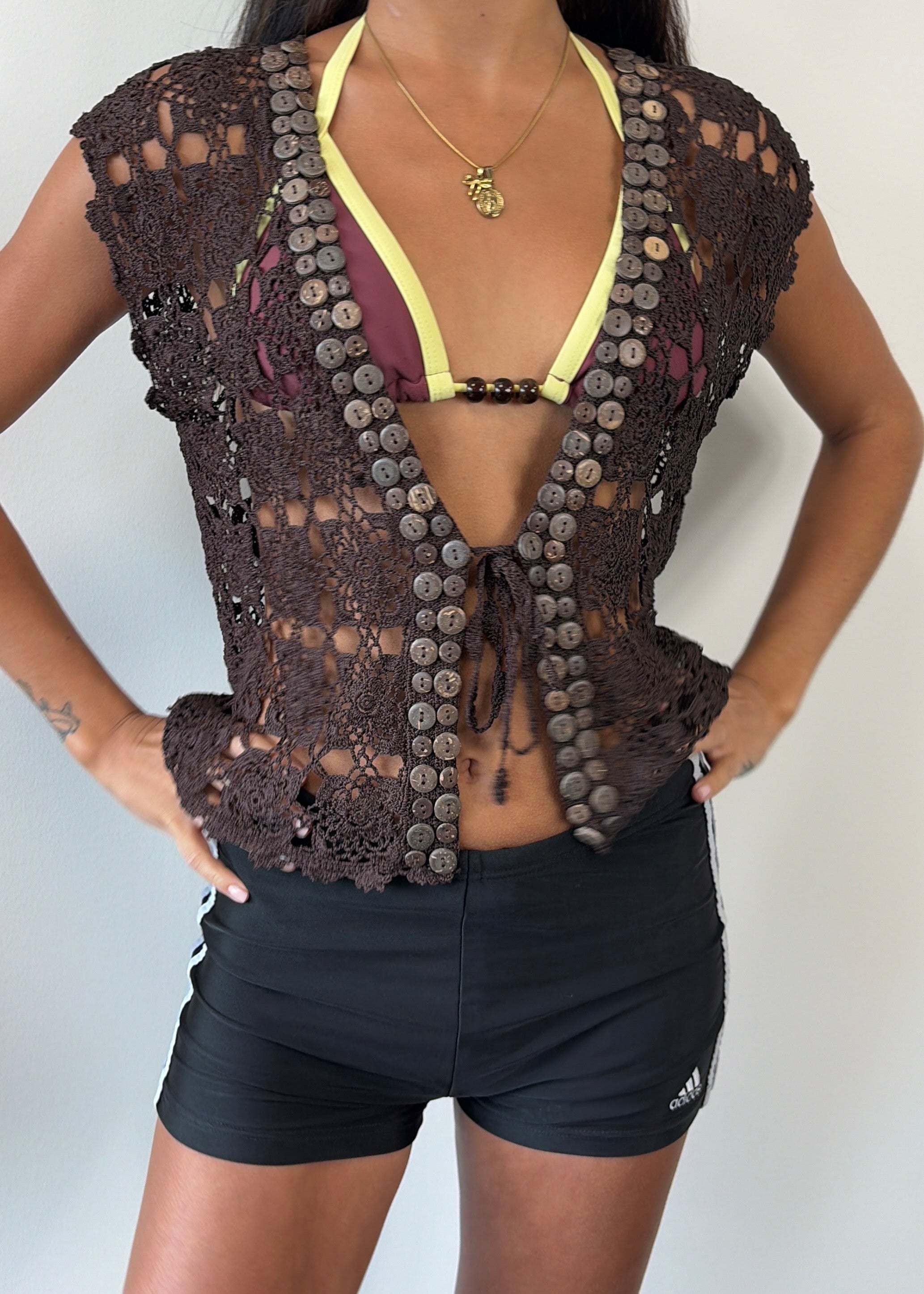 Button Crochet Tie Up Top