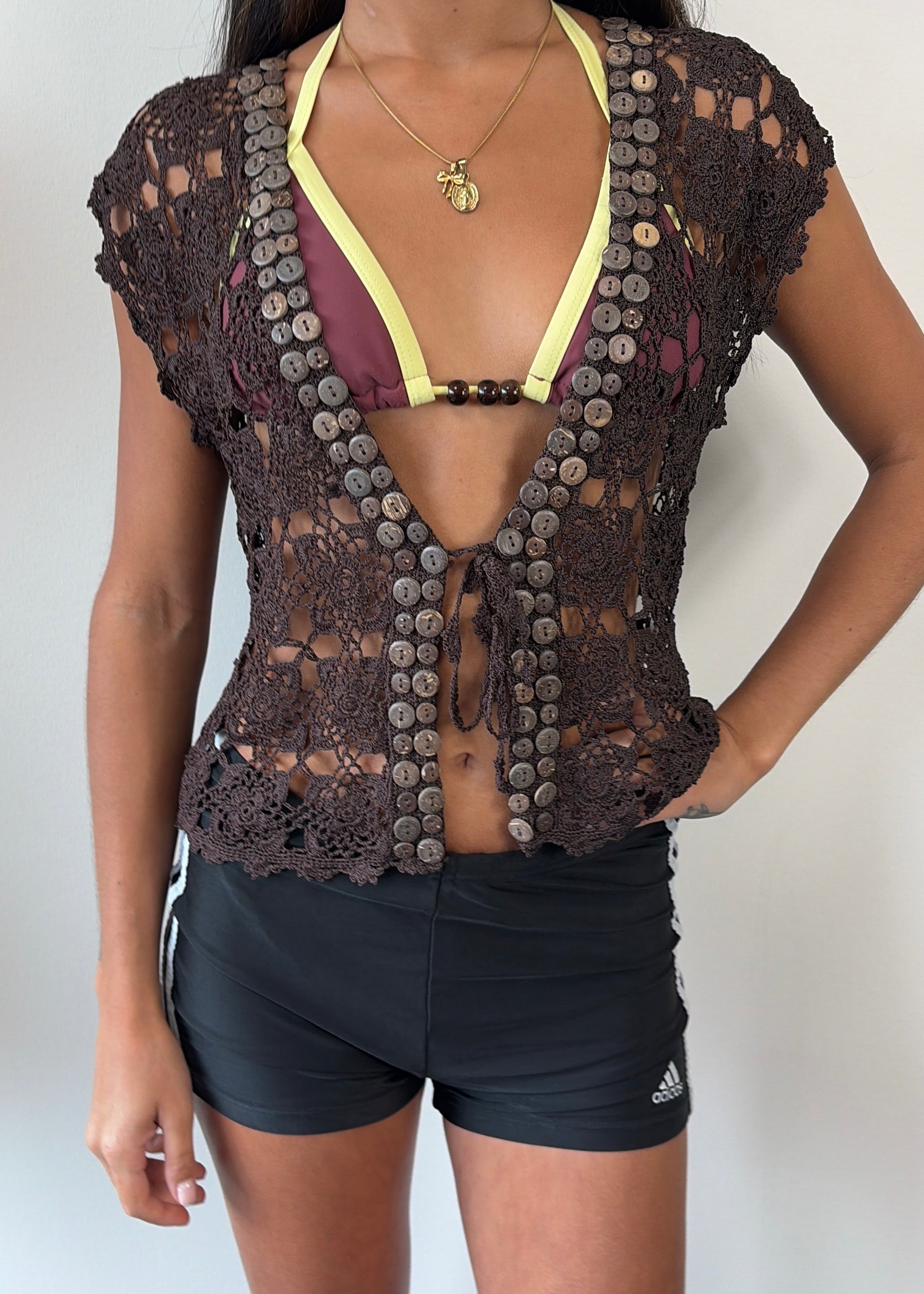 Button Crochet Tie Up Top